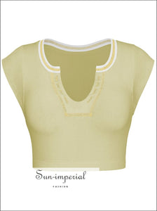 Women’s Short Sleeve v Neck Ribbed Cropped Top Sun-Imperial United States