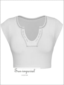 Women’s Short Sleeve v Neck Ribbed Cropped Top Sun-Imperial United States
