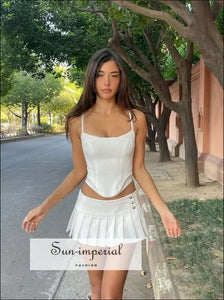 Women’s Solid Sweetheart Neck Corset Style Cami Top With Curved Hem And Back Zip Sun-Imperial United States