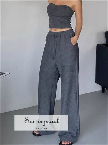Women’s Sweetheart Tube Top And Wide Leg Jogger Pants Two Piece Set Sun-Imperial United States