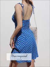 Women’s Blue Polka Dot Tie Cami Shoulder Strap Mini Dress With Shirring Back Detail Sun-Imperial United States