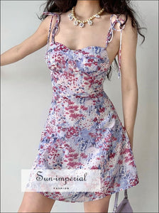 Women’s Violet Floral Tie Cami Shoulder Strap Mini Dress With Shirring Back Detail Sun-Imperial United States