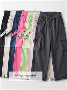 Women’s Cargo Trousers Pants With Turned Down Waist And Pockets Detail Sun-Imperial United States