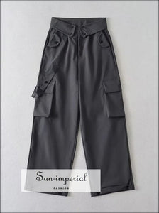 Women’s Cargo Trousers Pants With Turned Down Waist And Pockets Detail Sun-Imperial United States
