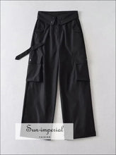 Women’s Cargo Trousers Pants With Turned Down Waist And Pockets Detail Sun-Imperial United States