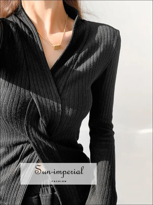 Women’s Long Sleeve Ribbed Top With Twist Front Detail Sun-Imperial United States