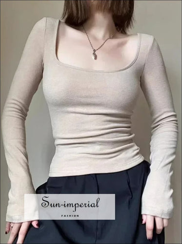 Women’s Long Sleeve Square Neck Top With Padded Bust Detail Sun-Imperial United States