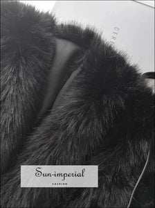 Women’s Black Shaggy Fox Faux Fur Long Sleeve Coat Sun-Imperial United States