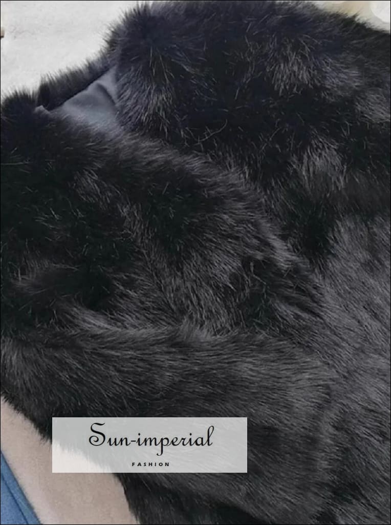 Women’s Black Shaggy Fox Faux Fur Long Sleeve Coat Sun-Imperial United States