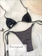 Women Wireless Sequin Solid Triangle Bikini Set Sun-Imperial United States