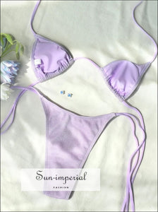 Women Wireless Sequin Solid Triangle Bikini Set Sun-Imperial United States