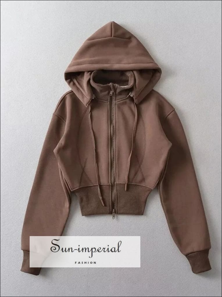 Women’s Cropped Hooded Zipped Sweatshirt With Ribbed Trims Detail Sun-Imperial United States