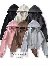 Women’s Cropped Hooded Zipped Sweatshirt With Ribbed Trims Detail Sun-Imperial United States