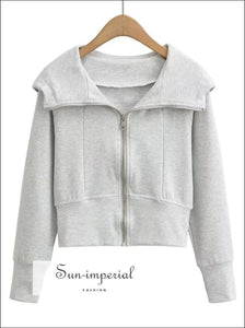 Women’s Zipped Cropped Hoodie With Oversized Collar Detail Sun-Imperial United States