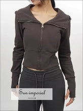 Women’s Zipped Cropped Hoodie With Oversized Collar Detail Sun-Imperial United States