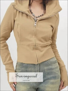 Women’s Zipped Cropped Hoodie With Oversized Collar Detail Sun-Imperial United States