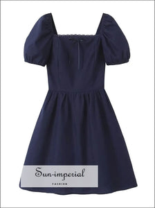Women’s A-line Navy Square Neck Short Puff Sleeve Mini Dress A-Line Sun-Imperial United States