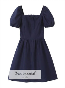 Sun-imperial - womens a-line navy square neck short puff sleeve mini dress White / S Sun-imperial - womens a-line navy square neck short puff sleeve mini dress White / S