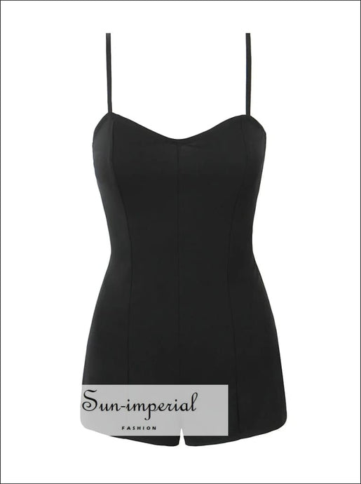 Women’s Black Bodycon Sweetheart Neckline Short Romper Sun-Imperial United States