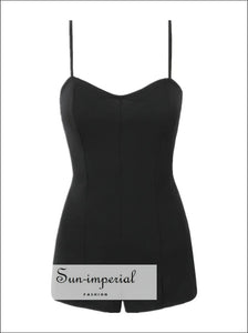 Women’s Black Bodycon Sweetheart Neckline Short Romper Sun-Imperial United States