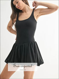 Women’s Black Bubble Active Mini Dress Ship from USA, Sun-Imperial United States