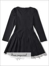 Women’s Black Long Sleeve Dress With Front White Lacie Up Detail Sun-Imperial United States