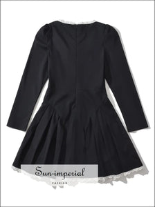 Women’s Black Long Sleeve Dress With Front White Lacie Up Detail Sun-Imperial United States