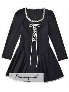Women’s Black Long Sleeve Dress With Front White Lacie Up Detail Sun-Imperial United States