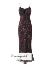 Women’s Black Mini Dress With Red Rose Print Sling Midi Sun-Imperial United States