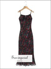 Women’s Black Mini Dress With Red Rose Print Sling Midi Sun-Imperial United States