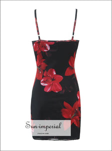 Women’s Black With Red Flower Print Mesh Mini Dress Sun-Imperial United States