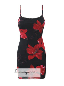 Women’s Black With Red Flower Print Mesh Mini Dress Sun-Imperial United States