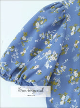 Women’s Blue Floral Short Lantern Sleeve Midi Dress Sun-Imperial United States