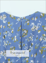 Women’s Blue Floral Short Lantern Sleeve Midi Dress Sun-Imperial United States