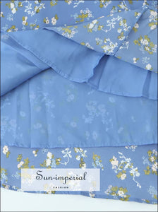Women’s Blue Floral Short Lantern Sleeve Midi Dress Sun-Imperial United States