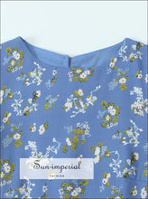 Women’s Blue Floral Short Lantern Sleeve Midi Dress Sun-Imperial United States