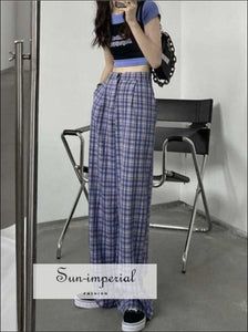 Women’s Blue Gingham Tailored Wide Leg Trousers in Sun-Imperial United States