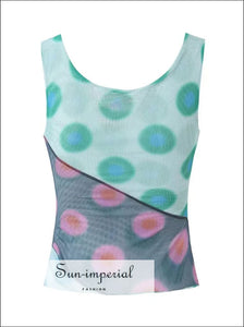 Women’s Color Block Dot Print Mesh Camisole Top Sun-Imperial United States