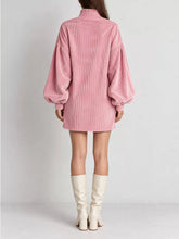 Women's Corduroy Mock-Neck Lantern-Sleeve Mini Dress - product photo 3