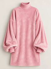 Women's Corduroy Mock-Neck Lantern-Sleeve Mini Dress - product photo 4