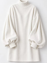 Women's Corduroy Mock-Neck Lantern-Sleeve Mini Dress - product photo 8