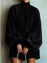 Women's Corduroy Mock-Neck Lantern-Sleeve Mini Dress - product photo 9