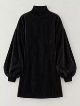Women's Corduroy Mock-Neck Lantern-Sleeve Mini Dress - product photo 12