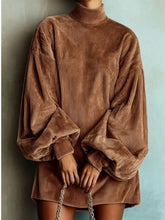 Women's Corduroy Mock-Neck Lantern-Sleeve Mini Dress - product photo 13