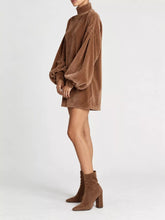 Women's Corduroy Mock-Neck Lantern-Sleeve Mini Dress - product photo 14