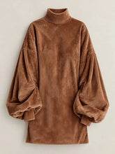 Women's Corduroy Mock-Neck Lantern-Sleeve Mini Dress - product photo 16