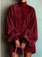 Women's Corduroy Mock-Neck Lantern-Sleeve Mini Dress - product photo 17