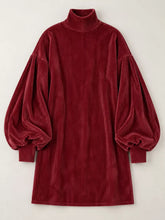 Women's Corduroy Mock-Neck Lantern-Sleeve Mini Dress - product photo 20