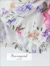Women’s White Floral Maxi Skirt Set With Short Puff Sleeve Bra Top Sun-Imperial United States