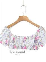 Women’s White Floral Maxi Skirt Set With Short Puff Sleeve Bra Top Sun-Imperial United States